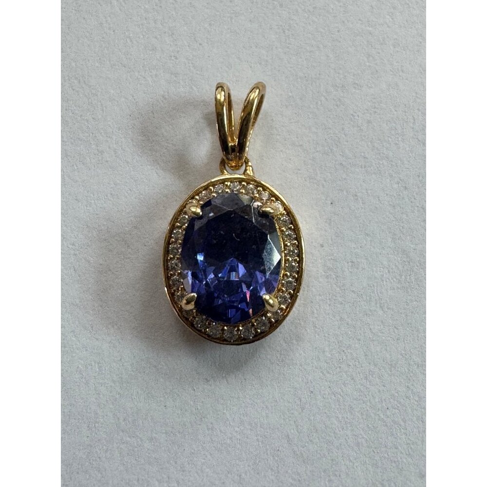 18.9mm BBJ Gold Over Sterling Silver Slide Closure Pendant w/ Blue & White Gems